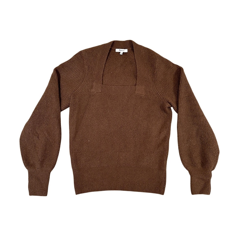 Madewell Brown Ribbed Square Neck Puff Sleeve Sweater XS Do Well Collection